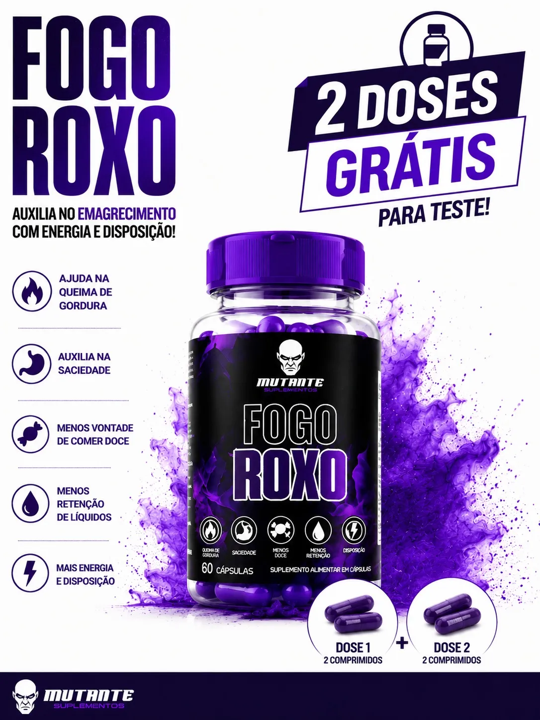 Pote de Fogo Roxo com as 2 doses de amostra para teste
